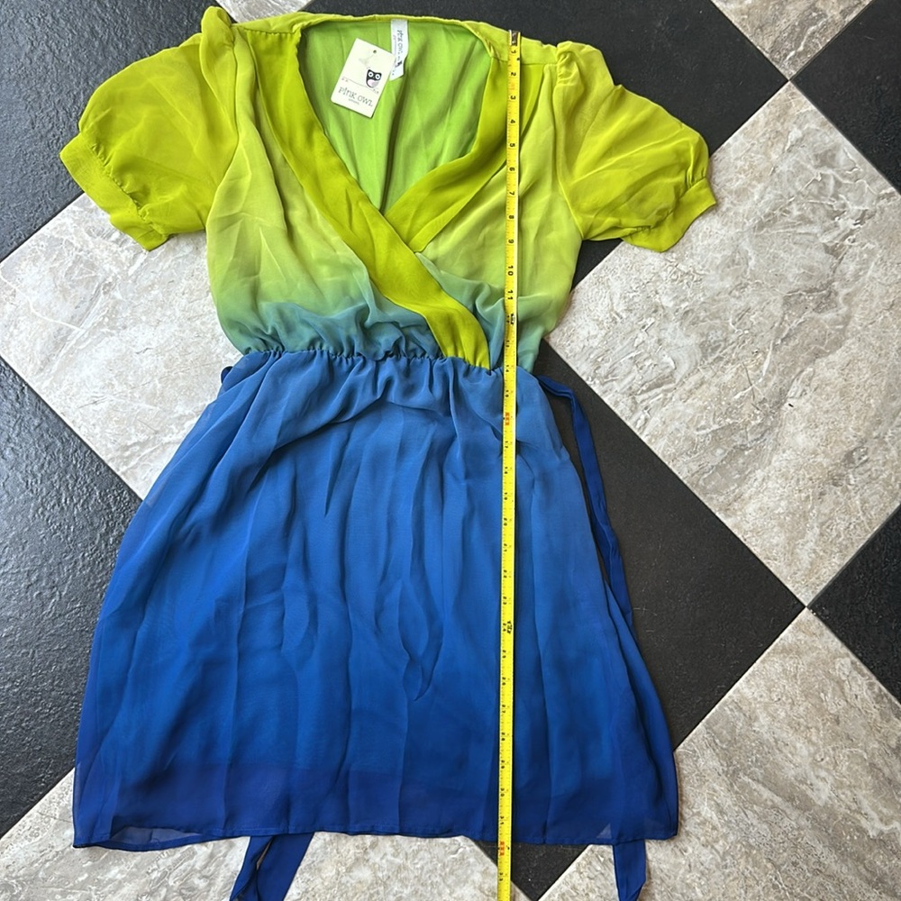 Pink Owl Lime Green to Royal Blue Ombre Midi Dress - Picture 7 of 7